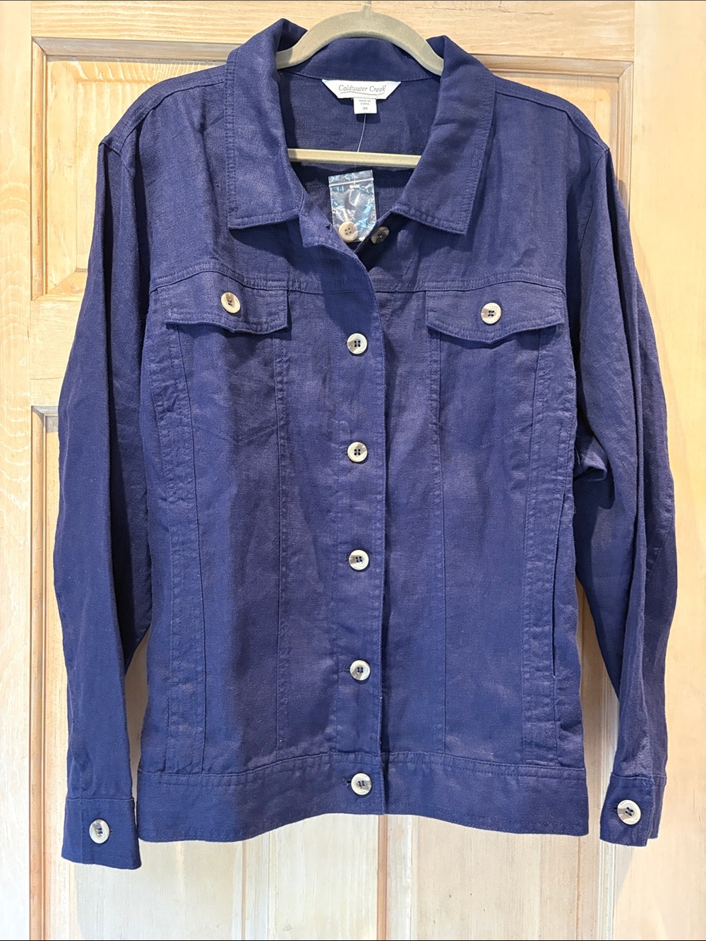 Coldwater Creek 100% Linen Indigo Button-Front Jean Jacket 3X NWT